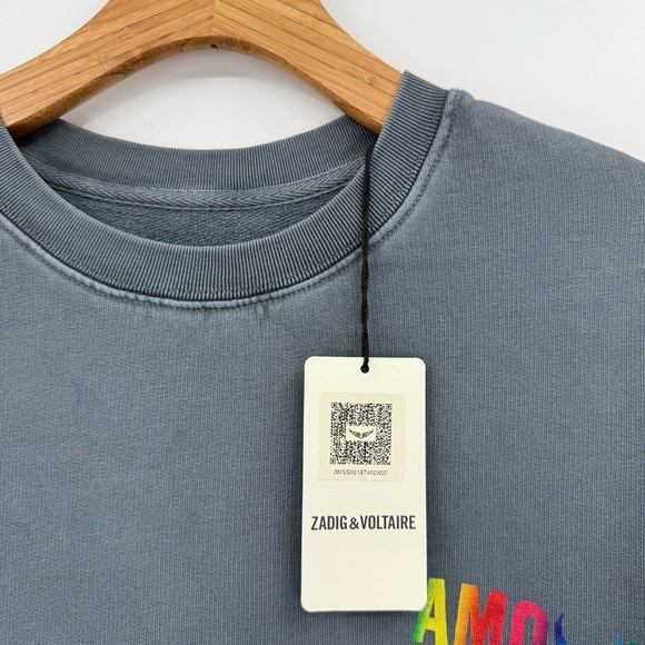 Zadig & Voltaire Simba Amour Wings Cotton Crew Sweatshirt in Blueberry Size L - Picture 7 of 13